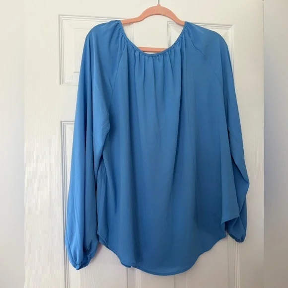 LOFT Sky Blue Tie-Neck Long Sleeve Blouse - Picture 2 of 2